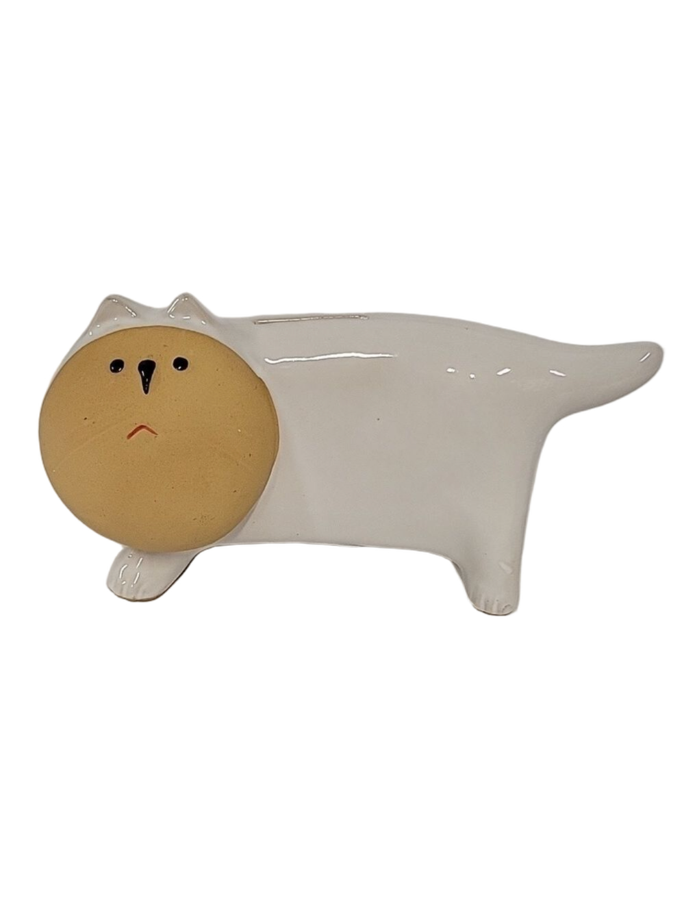 Vintage 60's Japan Mid-Century Modern White Stoneware Cat Bank